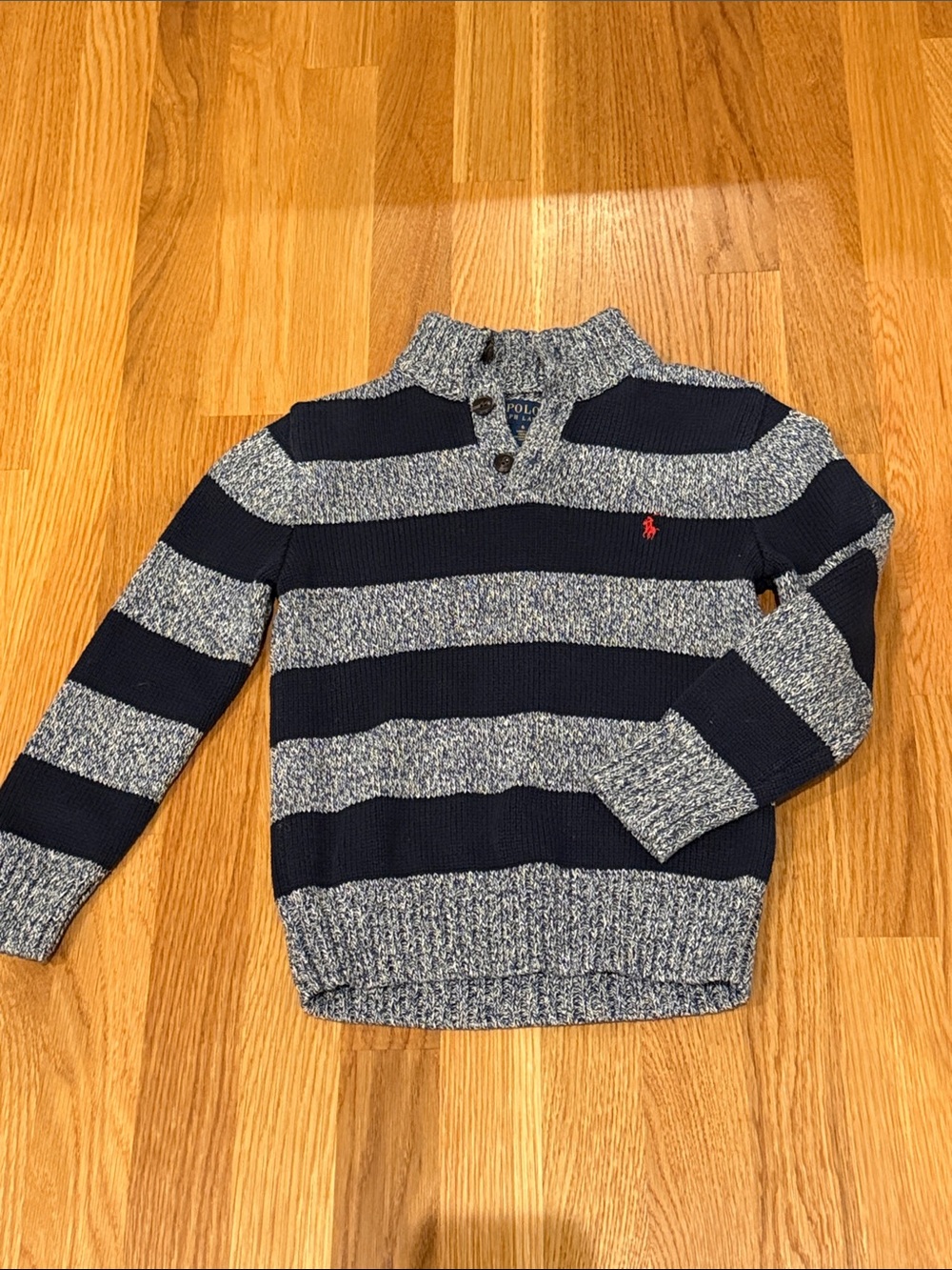 Polo by Ralph Lauren Navy and Heather Gray Striped Kids Sweater